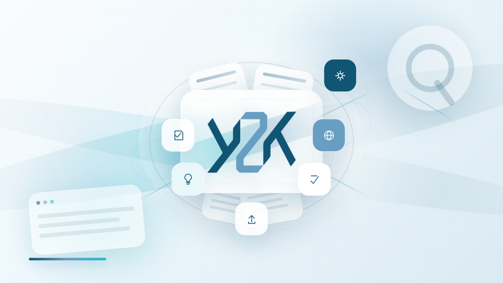 Imagen destacada abstracta de Y2K Webs para automatización de contenidos SEO/GEO